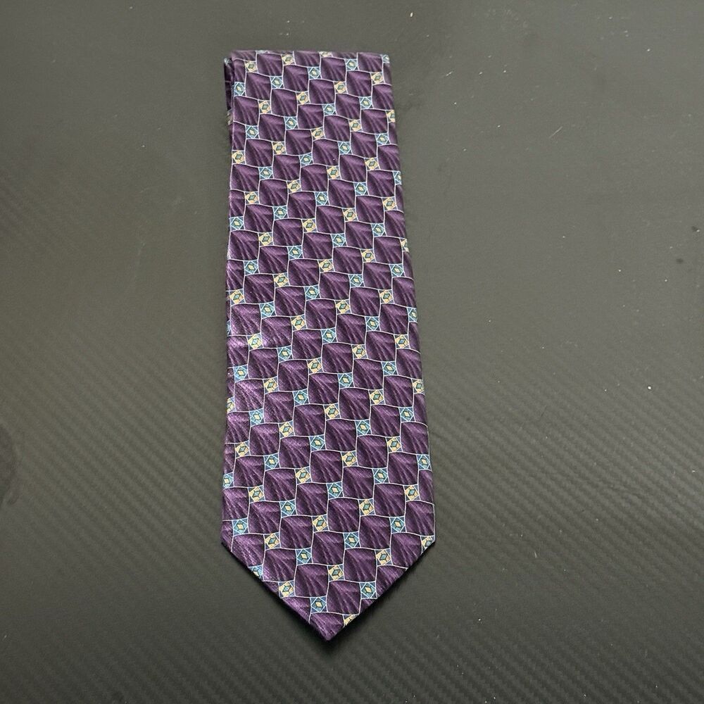 JOS.‎ A. BANK Executive Collection Silk Tie Purple/ Blue/White/Gold - 3.5" x 60"
